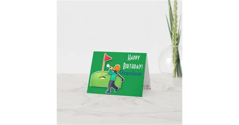 Grandson Emoji Golf Green Happy Birthday Card Zazzle