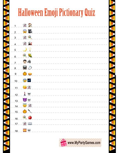 The secret is to find questions that you understand the students will need to answer rapidly but that doesn't use up a great deal of time. Free Printable Halloween Emoji Pictionary Quiz | Halloween emoji, Halloween printables ...
