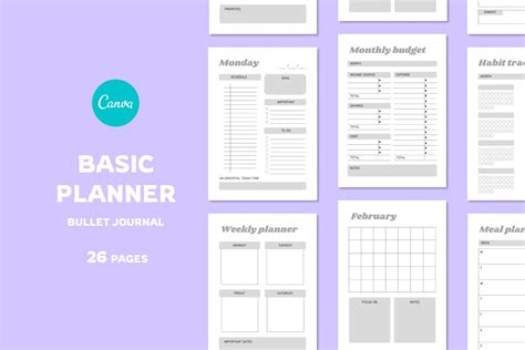 Undated Bullet Journal Printable Canva Planner Templates