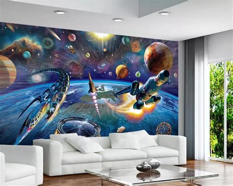 Beibehang Custom Wallpaper 3d Hand Painted Space Spaceship Children S