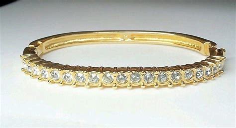 Swarovski Crystal Rhinestone Gold Plated Bracelet Vintage Bangle From