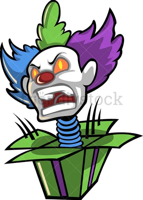 Scary Clown Head Surprise Box Cartoon Clipart Vector