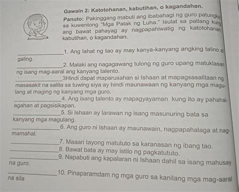 Gawain Katotohanan Kabutihan O Kagandahan Panuto Pakinggang