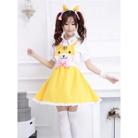 Neko Atsume Yellow Maid Costume Maid Costume Cat Dresses Cosplay Dress