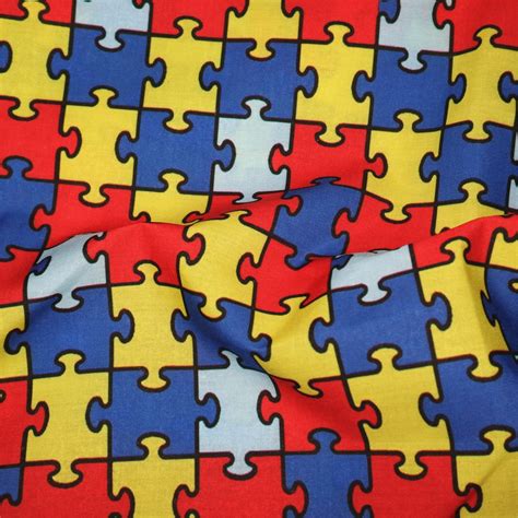 Autism Awareness Fabricpolyester Cotton Fabric100 Cotton Puzzle