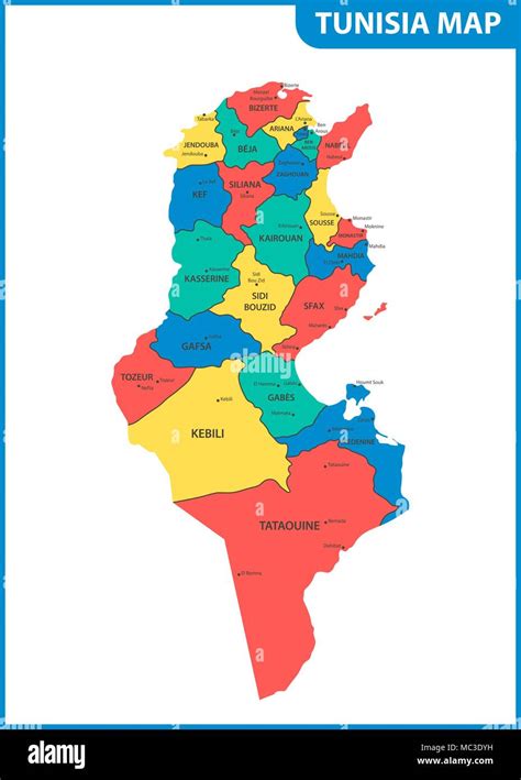 La Carte Détaillée De La Tunisie Avec Les Régions Ou États Et Villes