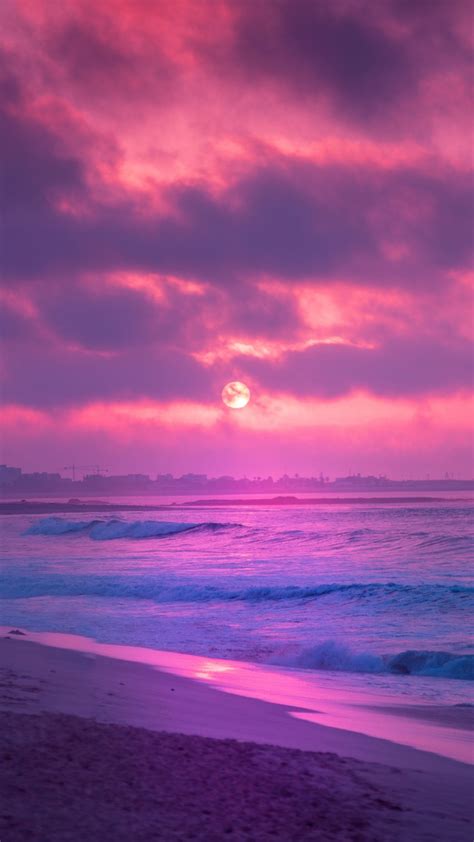 Wallpaper Beautiful Pink Beach Sunset Iphone Wallpapers