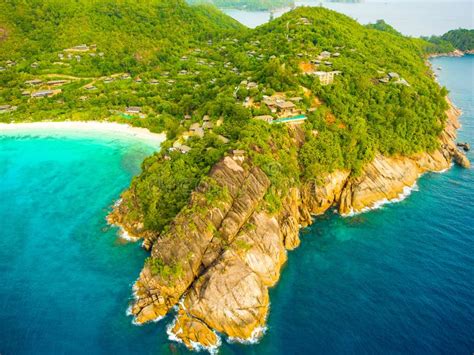 Aerial View Of The Tropical Mahe Island And Beautiful Lagoons Stock