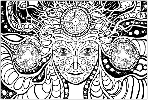 The best free trippy coloring sheet image to download. Psychedelic woman - Psychedelic Adult Coloring Pages