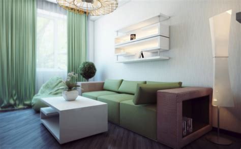 White Green Living Room Interior Design Ideas