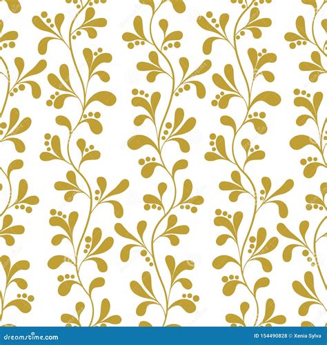 Floral Gold Seamless Pattern With Branches And Leaves Stock Vector