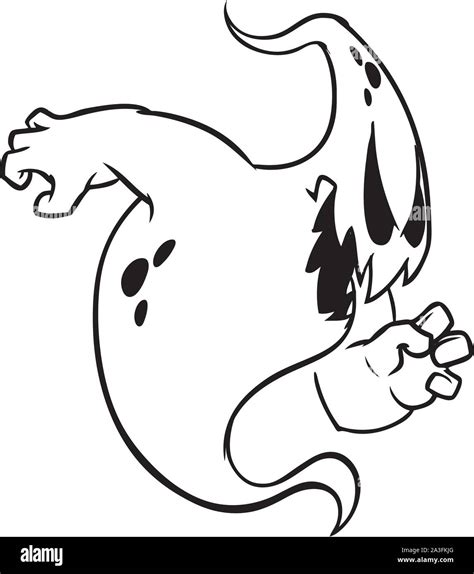 Cartoon Ghost Outline Halloween Vector Illustration Isolated On A