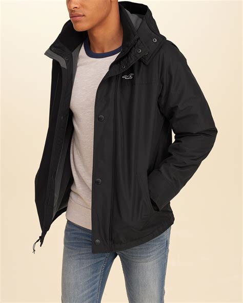 hollister all weather fleece lined jacket in black for men lyst