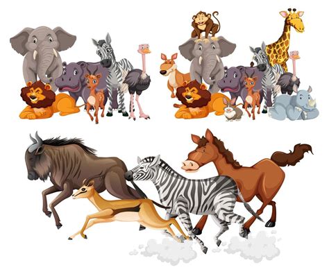 Wild Animals Groups In Cartoon Style 1270518 Vector Art At Vecteezy