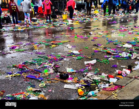 Mardi Gras Beads And Throws On St Charles Avenue After Parade In New