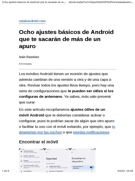 Ocho Ajustes Básicos De Android Que Te Sacarán De Más De Un Apuro Pdf