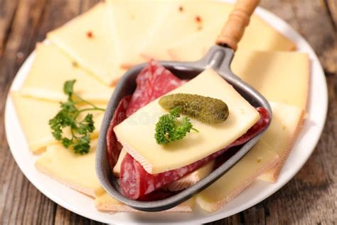 Raclette Cheese Stock Photo Image Of Food Sausage Slice 99225696
