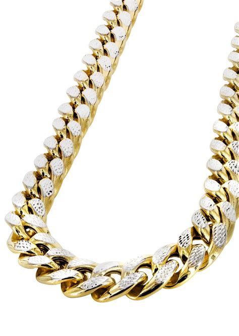 The gold in these mens chains is designed to resemble a real rope. Gold Chain - Mens Hollow Diamond Cut Miami Cuban Link Chain 10k Gold - FrostNYC
