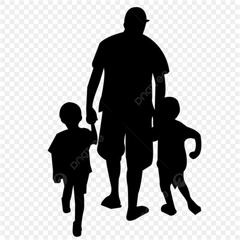 Vector De Silueta De Padre Con Dos Hijos Personajes Png Dibujos Padre