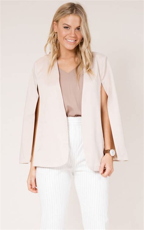 Showpo Love Me Now Cape Blazer In Beige Jackets Cape Blazer Blazer