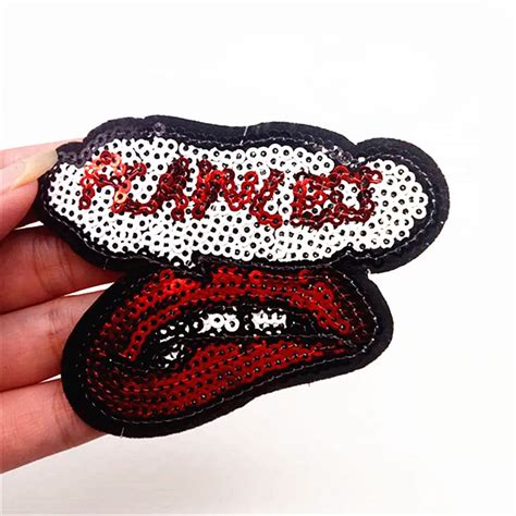 1pcs English Alphabet Lips Sequins Patches For Clothing Iron On Patch
