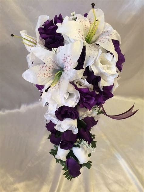 purple wedding bridal bouquet silk wedding flower package 4 bridesmaids bridalsilkflowe