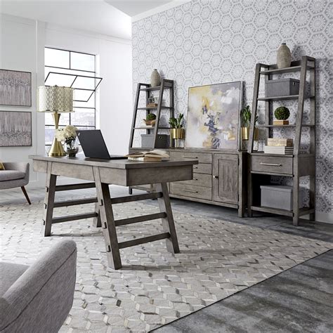 A modern farmhouse update on a home office staple, this tufted task chair brings refined rustic elegance to any workspace. Modern Farmhouse 4 Piece Home Office Set in Dusty Charcoal ...