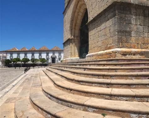 Cathedral Of Faro Or Se Catedral De Faro With Stairs At The Algarve