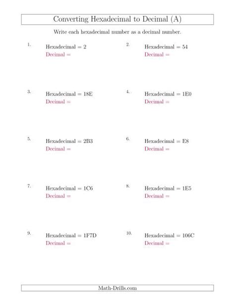 Converting Hexadecimal Numbers To Decimal Numbers All