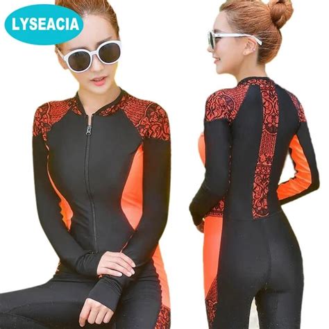 Lyseacia Women Wetsuit Zipper One Piece Swimsuit Long Sleeve Rashguard Diving Suit For Swimming