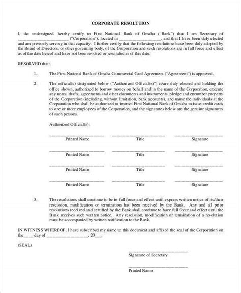 The director designated to open the bank. Corporate Resolution Form - 7+ Free Word, PDF Documents ...