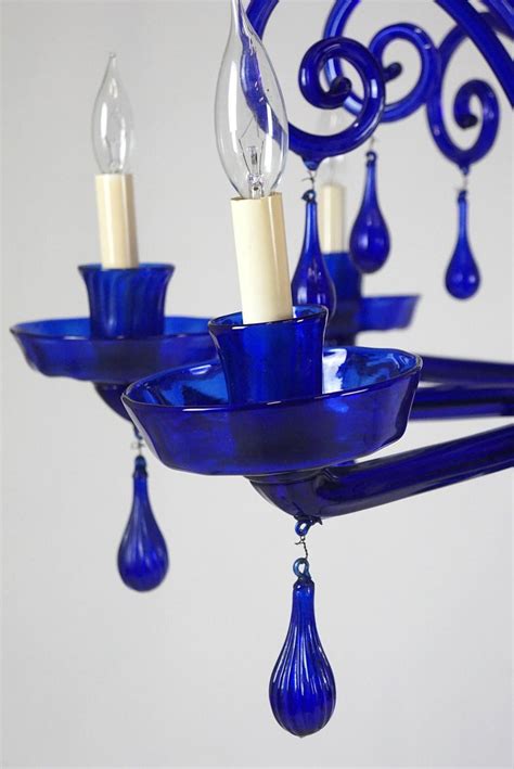Stunning Cobalt Blue 1960s Murano Glass Chandelier Midcentury Venetian