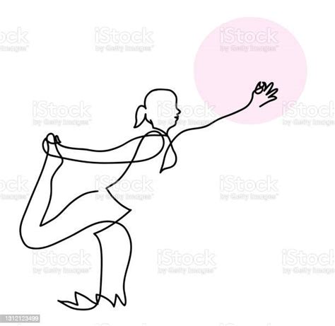 One Line Drawing Of Woman Is Practicing Yoga In Swallow Pose Stock