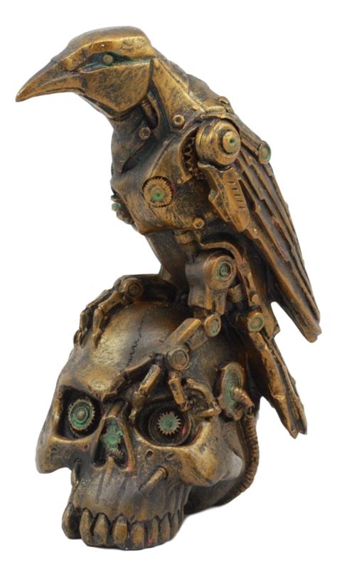 Ebros Steampunk Raven Atop Rusted Skull Statue Crow Scavenger Bird