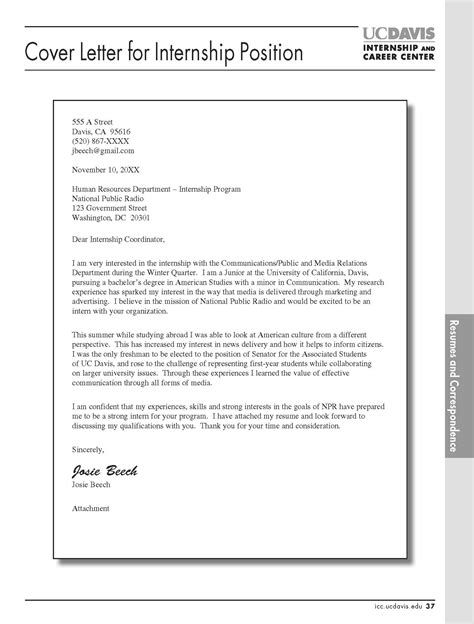 Best Cover Letter Samples For Internship Wisestep