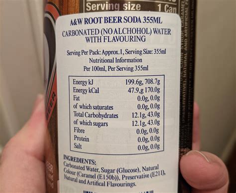 My A W Root Beer Lists Every Nutritional Value In Grams Including The Calories Mildlyinteresting