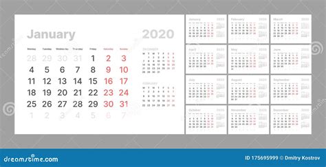 Wall Calendar Template For 2021 Year Planner Diary In A Minimalist