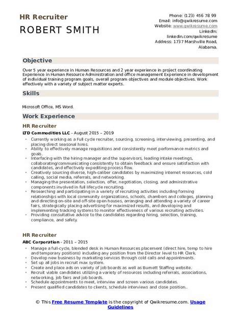 Recruiter resume example ✓ complete guide ✓ create a perfect resume in 5 minutes using our as a recruiter, or someone in human resources who wants to move into recruiting, you know what most employers want hr recruiters to have at least a bachelor's degree. HR Recruiter Resume Samples | QwikResume