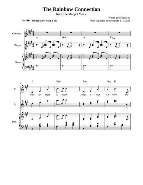 The Rainbow Connection Sheet Music For Piano Clarinet Banjo Mixed