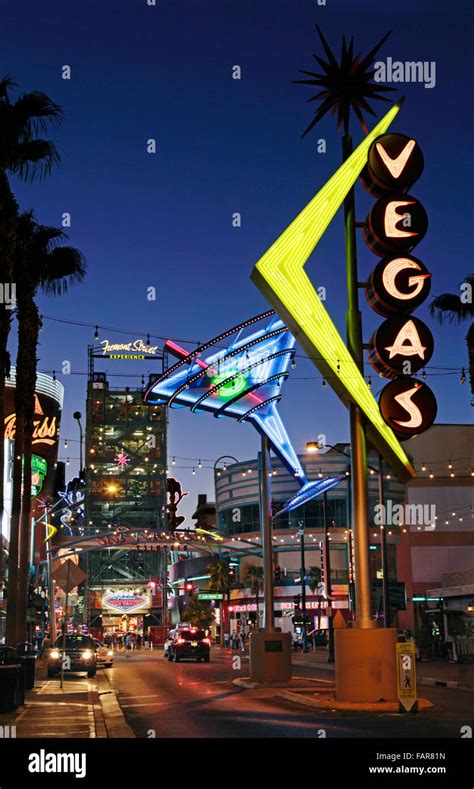 Fremont Street Experience Las Vegas At Night With Retro Neon Signs