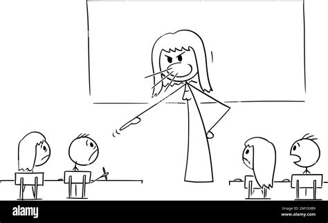 Female Teacher Yelling At Classroom Vector Cartoon Stick Figure