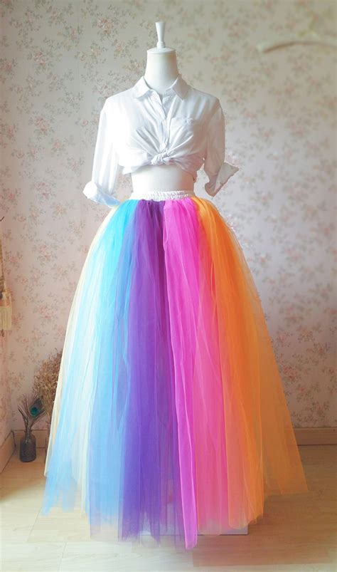 2022 Rainbow Color Tutu Skirt Plus Size Floor Length Multicolor Rainbow