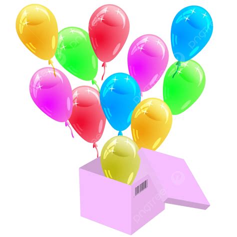 Colorful Glossy Balloons Bursting Out Of A Cardboard Box Vector