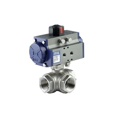 3 Way Stainless Steel Ball Valve Double Acting Air Open Air Close