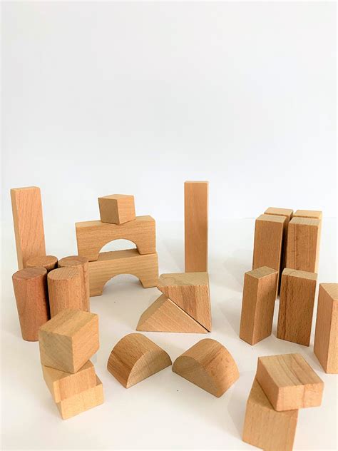 Wooden Blocks Set Wooden Geometric Shapes Wooden Building Etsy