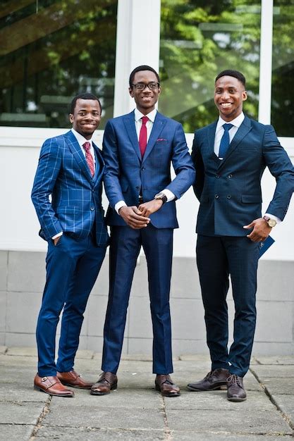 Free Photo Three African American Happy Successful Mans At Suit