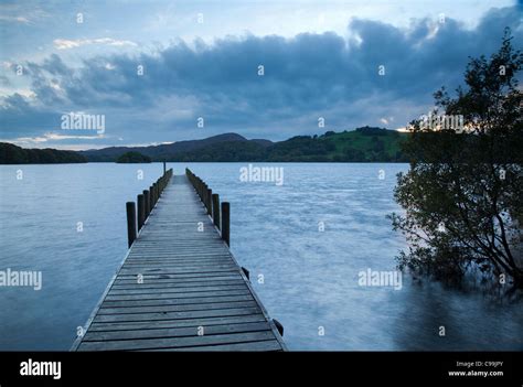 Landing Jetty On Coniston Water Lake District Cumbria England Stock