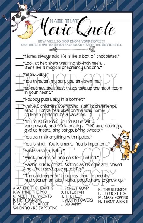 For example, enter the name maddison and it will generate names that rhyme with maddison! Nursery Rhymes Boy Baby Shower Printable Movie Quotes Game ...
