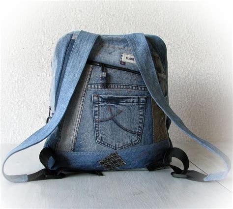 Recycled Denim Blue Backpack Hipster Unisex Jeans Back To Etsy Estilo