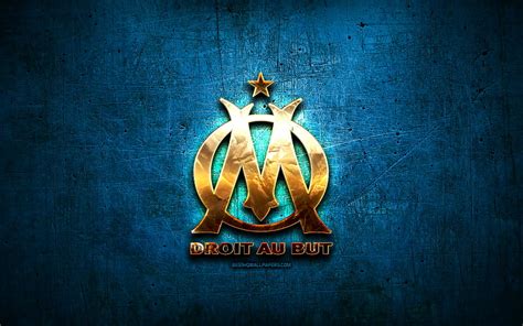 Olympique Marseille Fc Fiery Logo Om Ligue 1 Blue Wooden Background